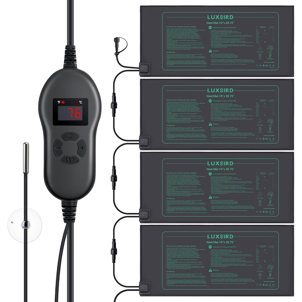 Heat Mat Seedling - 4er-Pack Saatgut-Heizmatte mit Digitalem Thermostatregler Wasserdicht
